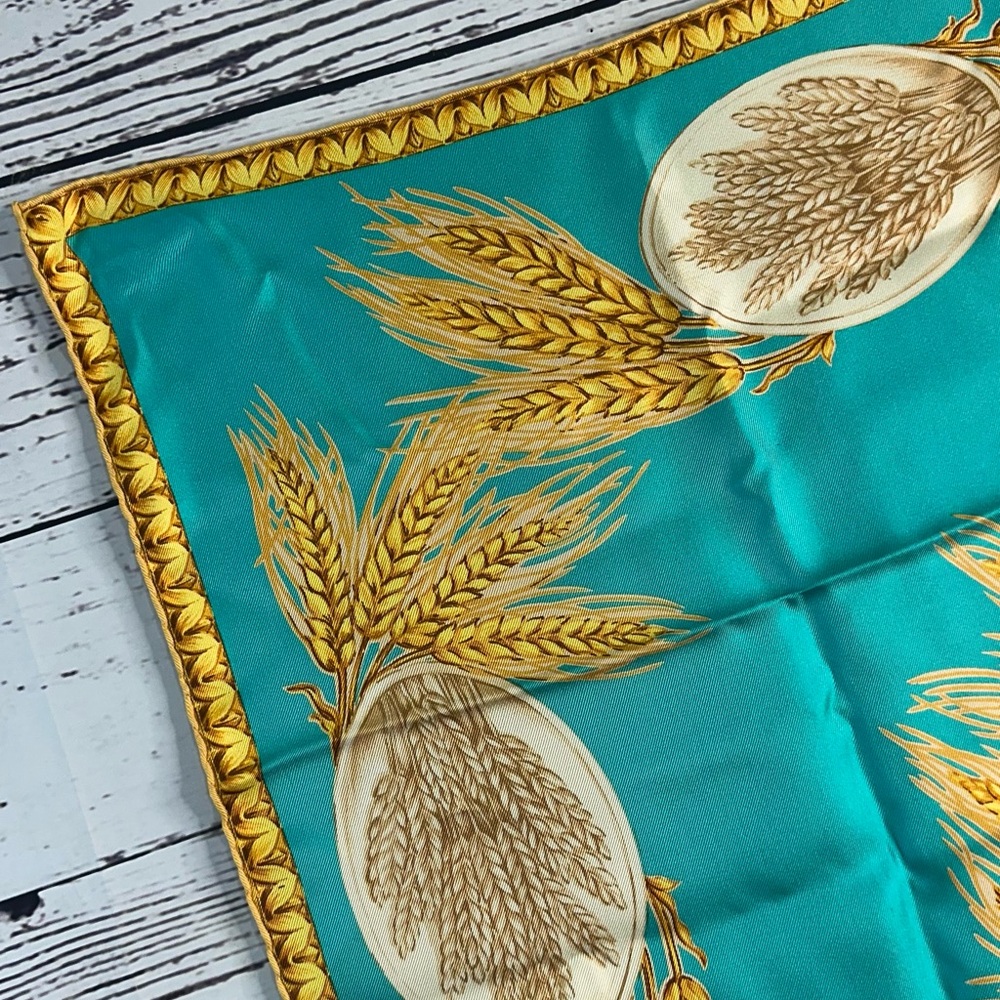Dior Silk Scarf in Teal and Gold - Picture 5 of 9